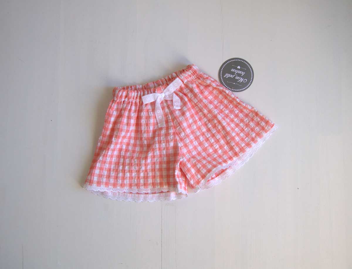 Short VICHY MELOCOTÓN lencero MON PETIT BONBON moda infantil juvenil