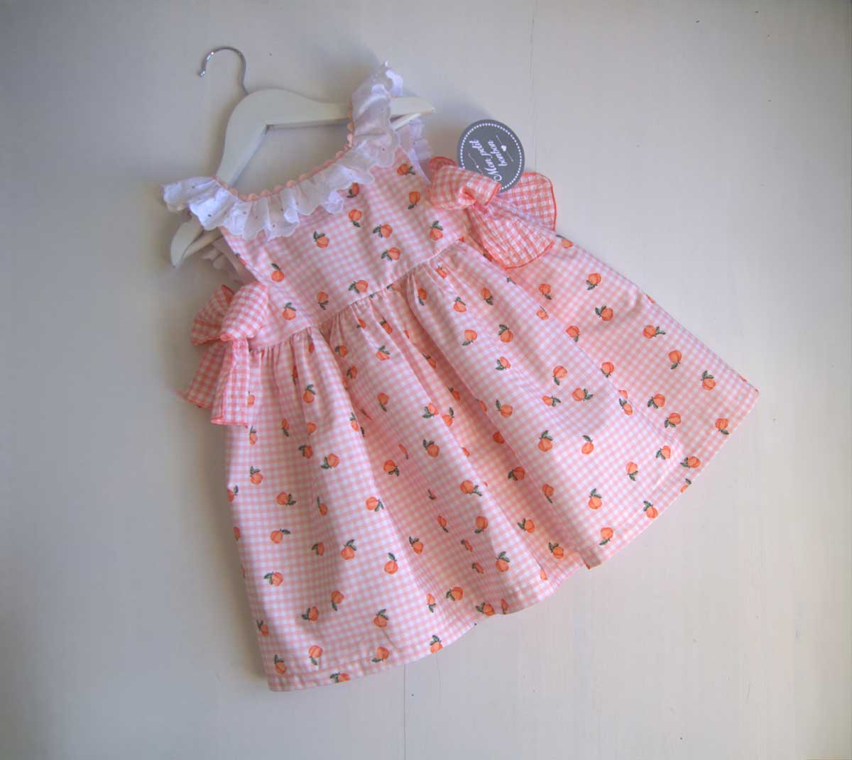 Oplus_16908288 Vestido VICHY MELOCOTONES lazos MON PETIT BONBON moda infantil juvenil